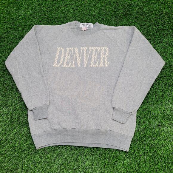 Vintage Denver Sweatshirt Womens XL 21x25 Raglan Spellout - Picture 1 of 14